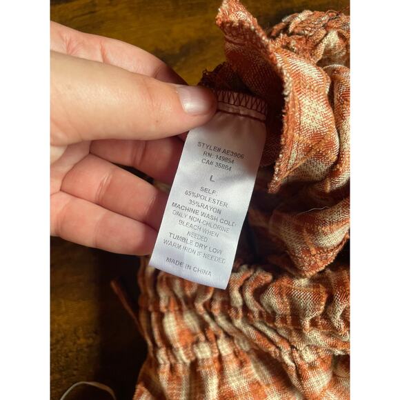 Sadie & Sage NWT Orange Gingham Plaid Open Back Smocked Wide leg Jumpsuit sz L - Picture 11 of 11